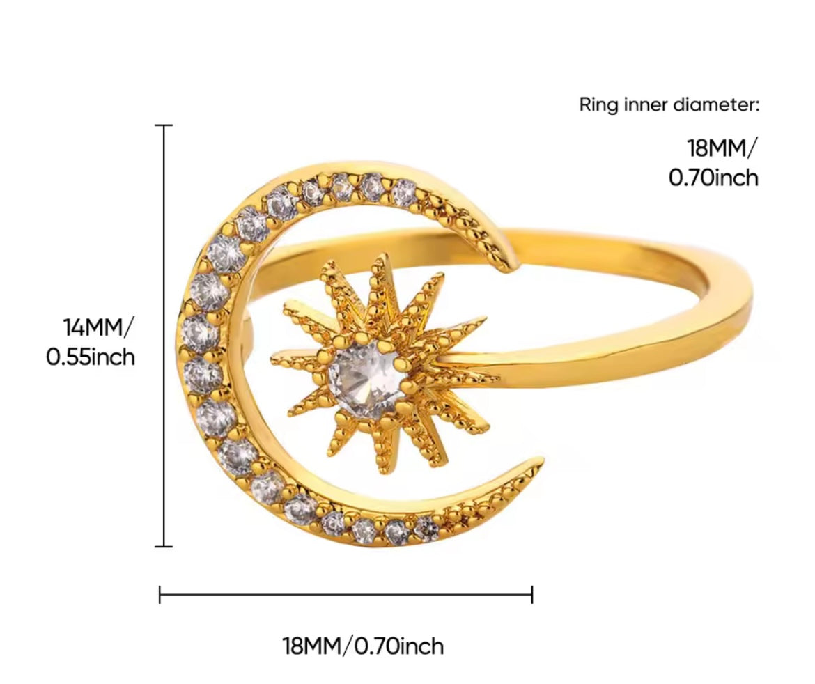 🌙 Celestial Moon & Star Adjustable Ring