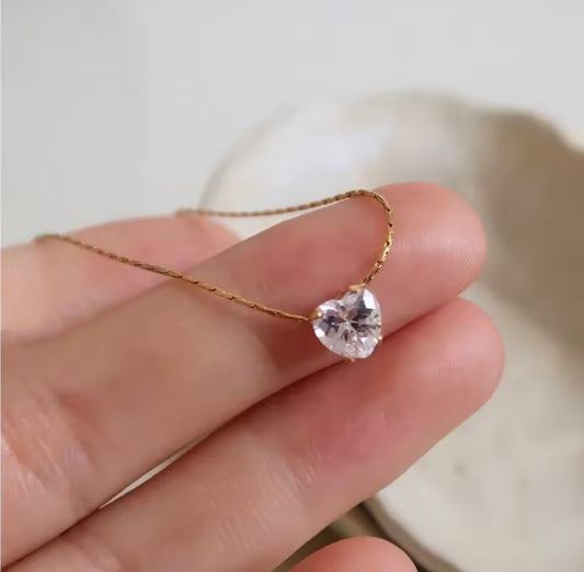 Dainty Heart Zircon Necklace – PVD Gold Plated
