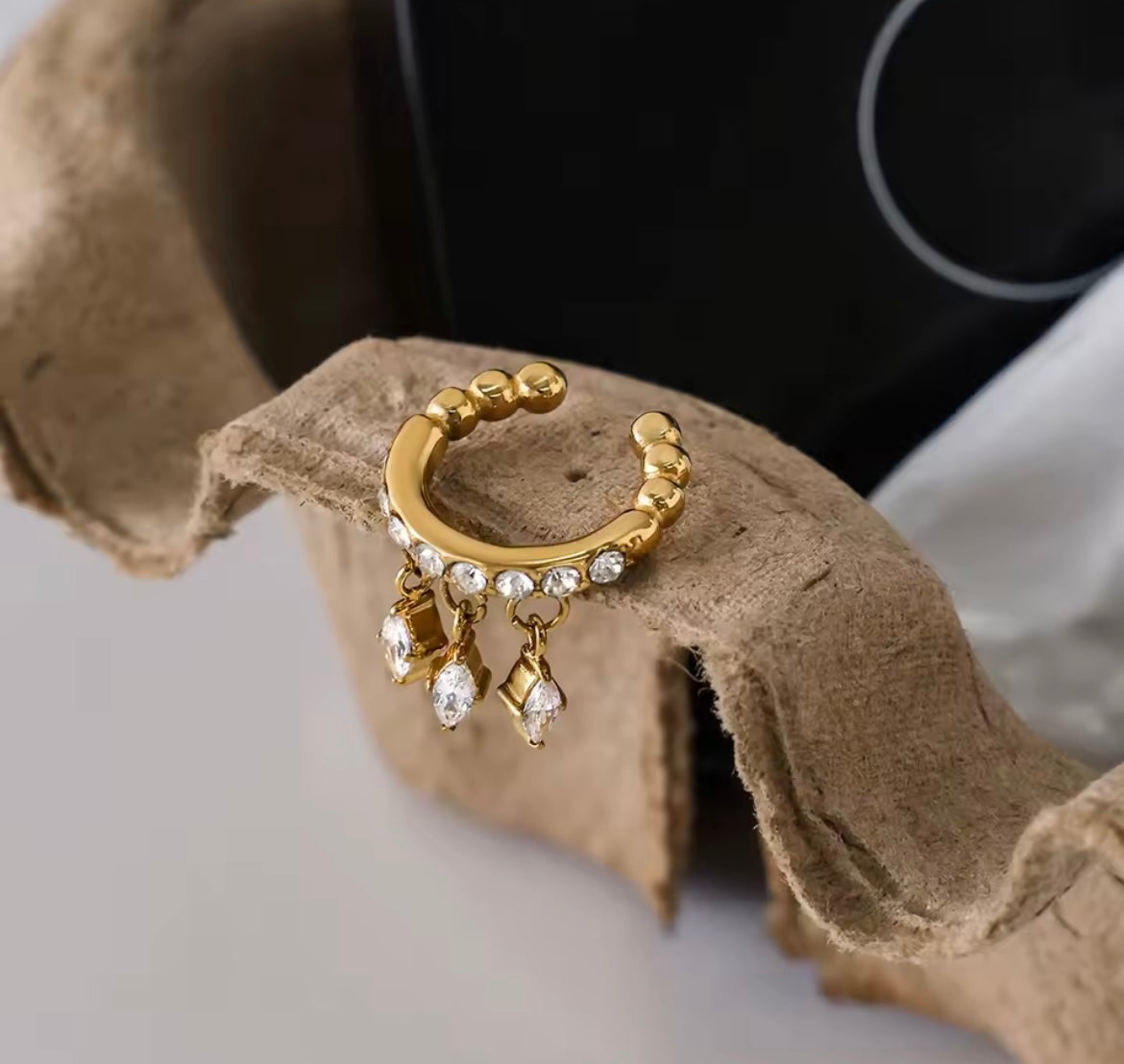 Triple Drop Crystal Ear Cuff – Gold Finish