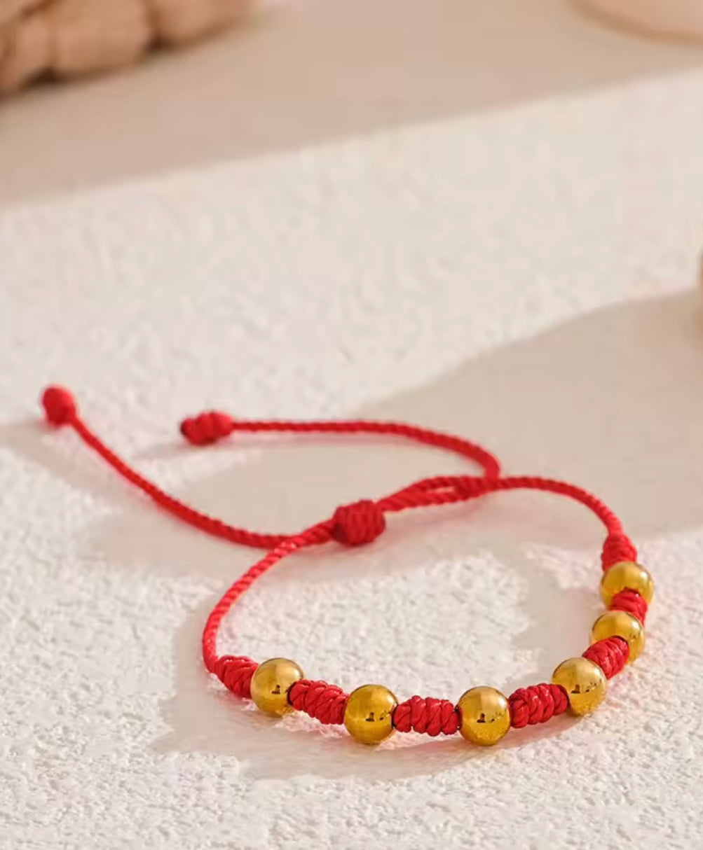 Red Protection Bracelet with Gold Beads