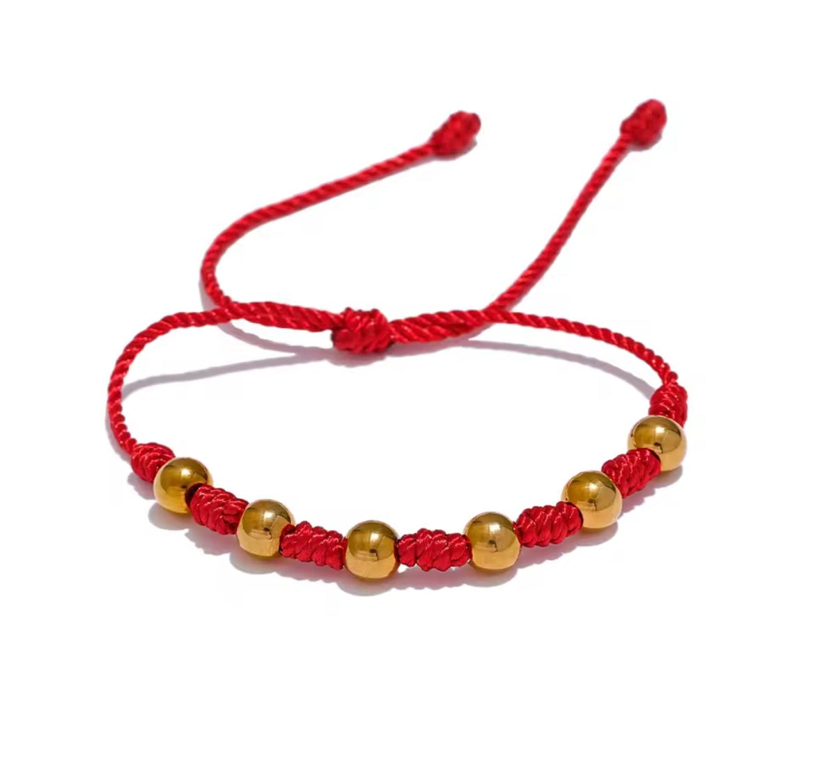Red Protection Bracelet with Gold Beads