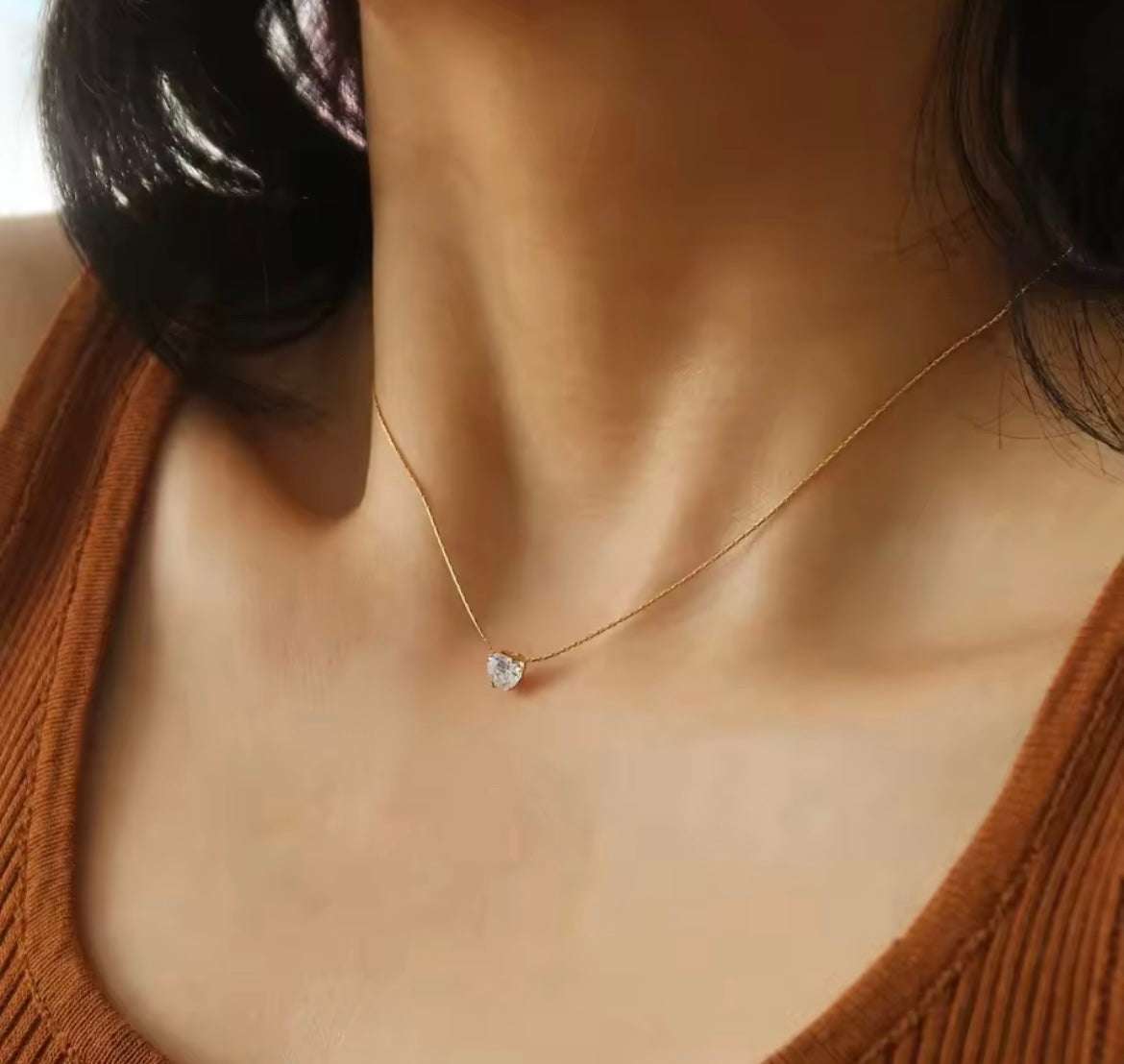 Dainty Heart Zircon Necklace – PVD Gold Plated