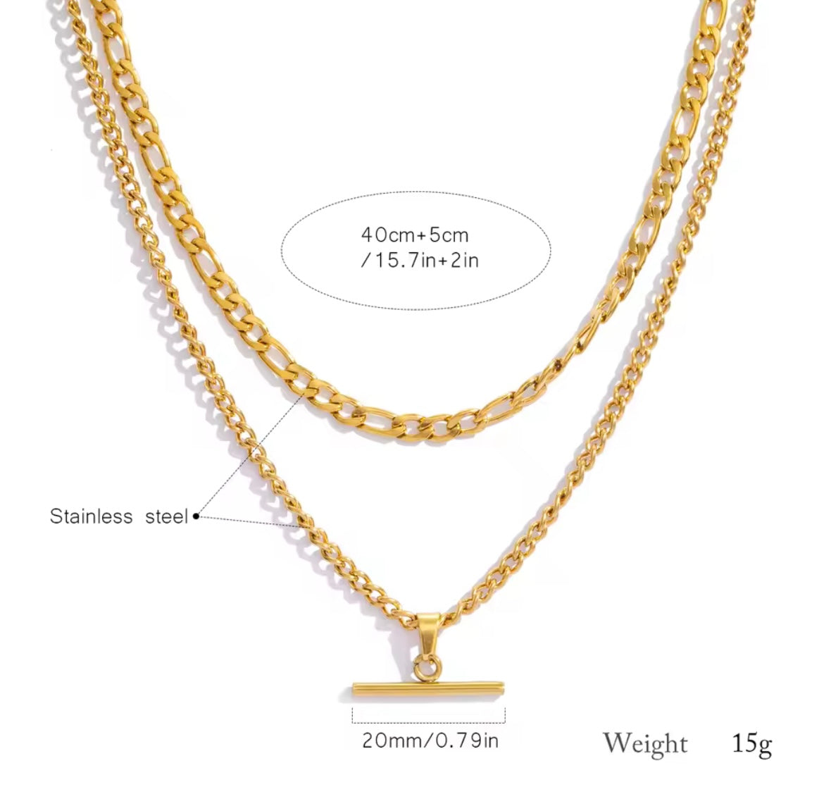 Golden Bar Layered Chain Necklace
