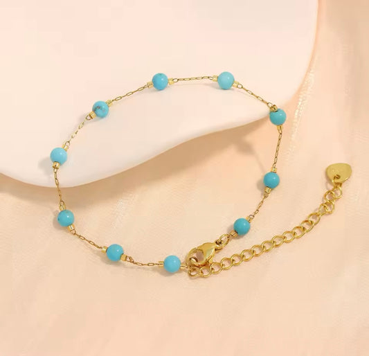 Delicate Turquoise Beaded Bracelet – Stainless Steel