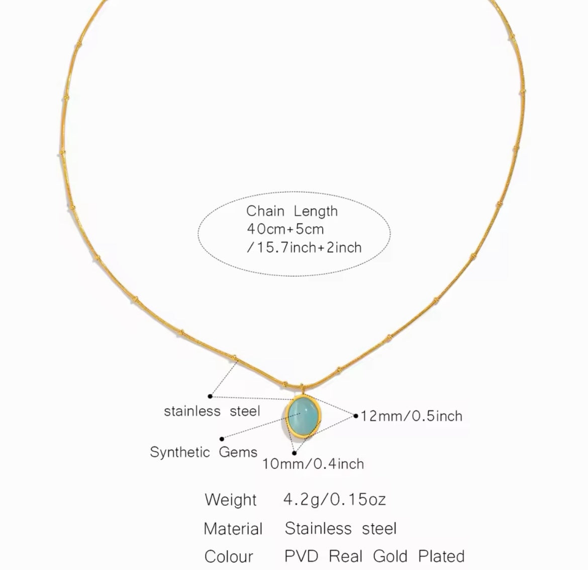 Dainty Gold-Plated Stainless Steel Necklace with Synthetic Gemstone Pendant