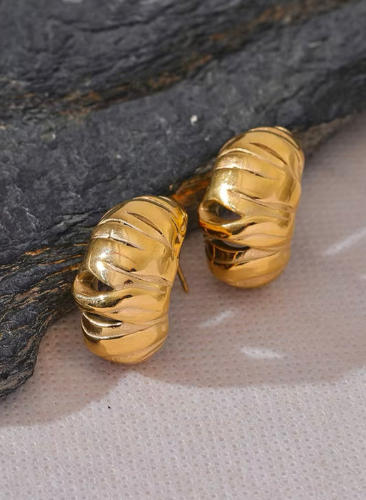 Gold-Plated Stainless Steel C-Shaped Geometric Earrings