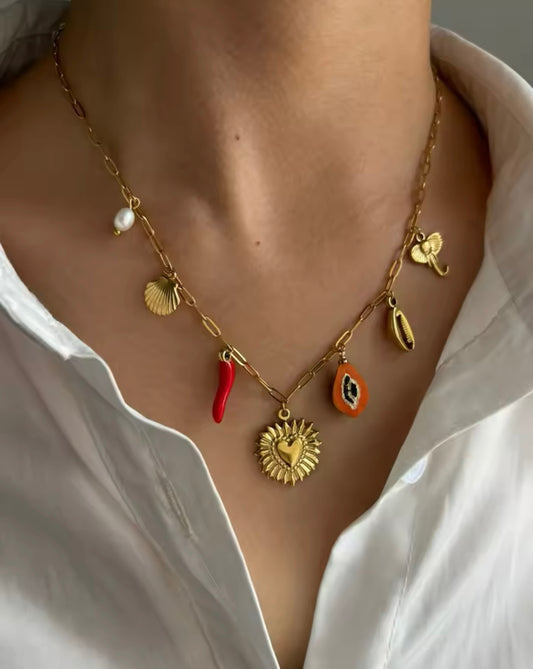 Tropical Charm Necklace with 18K Gold Plating
