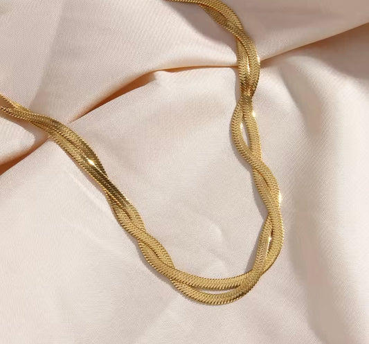 Twist Snake Chain Necklace & Bracelet (Gold-Plated Stainless Steel)