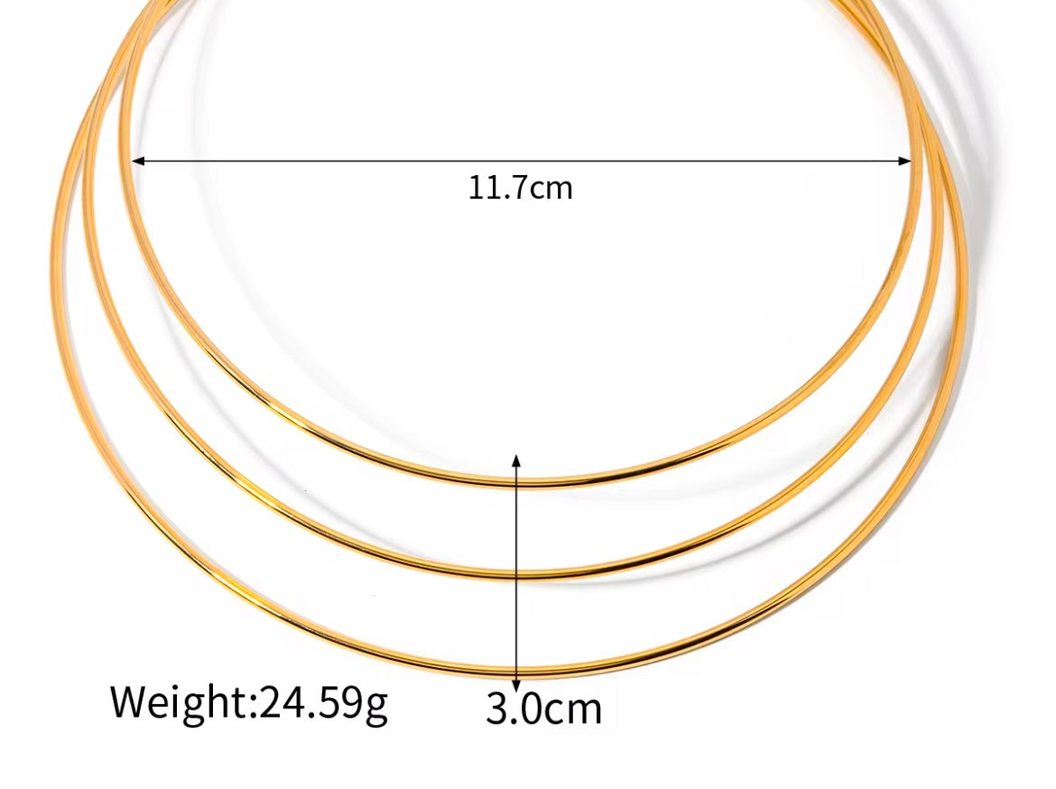 18K Gold-Plated Stainless Steel Triple Hoop Choker Necklace