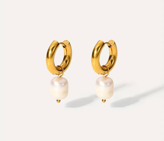 Elegant Gold-Plated Pearl Hoop Earrings