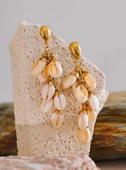 Natural Shell 18K Gold Plated Dangle Earrings – Stainless Steel Handmade Beach Style