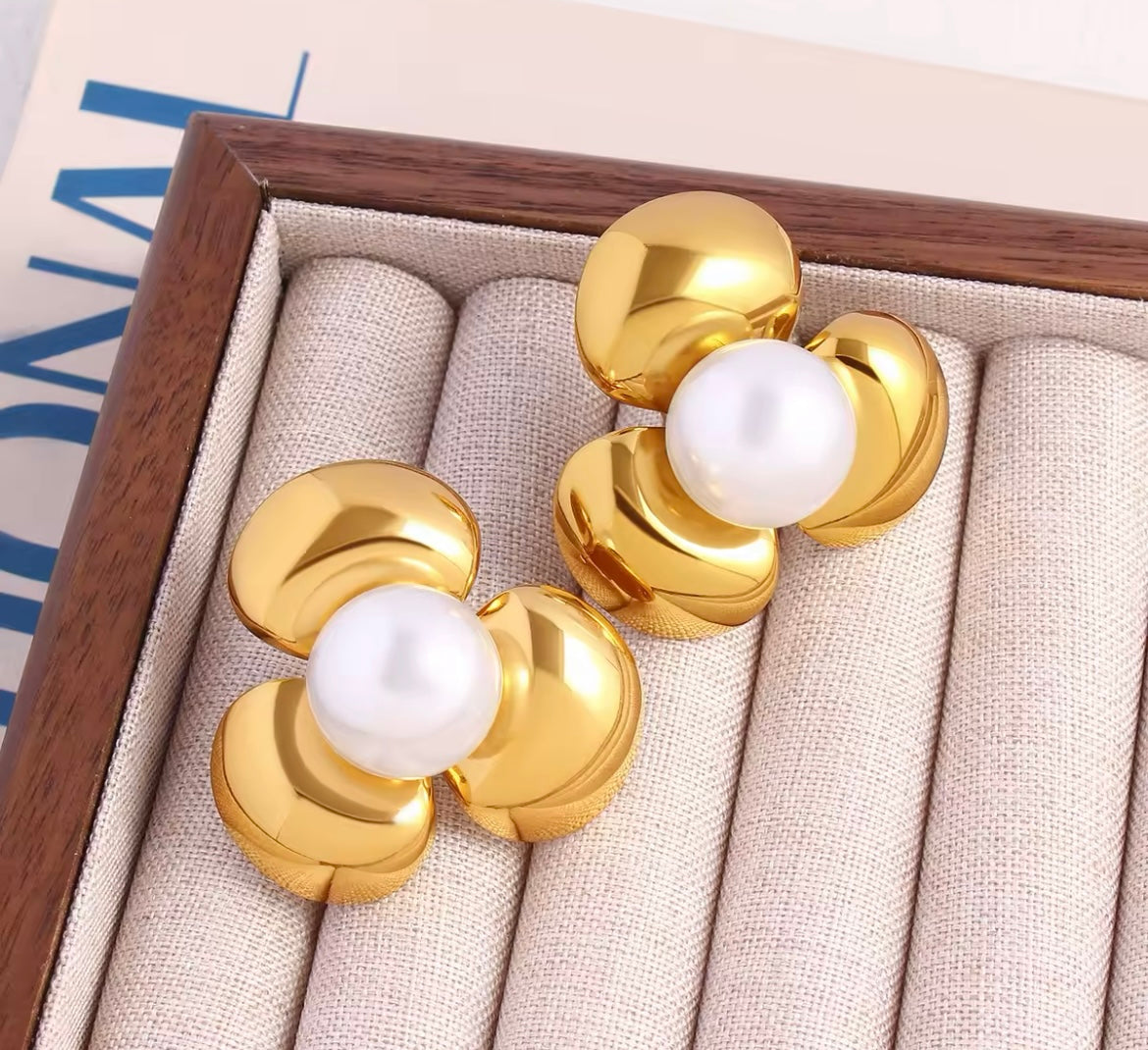 Luxe Bloom Pearl Stud Earrings