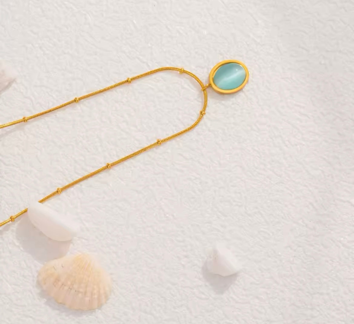 Dainty Gold-Plated Stainless Steel Necklace with Synthetic Gemstone Pendant