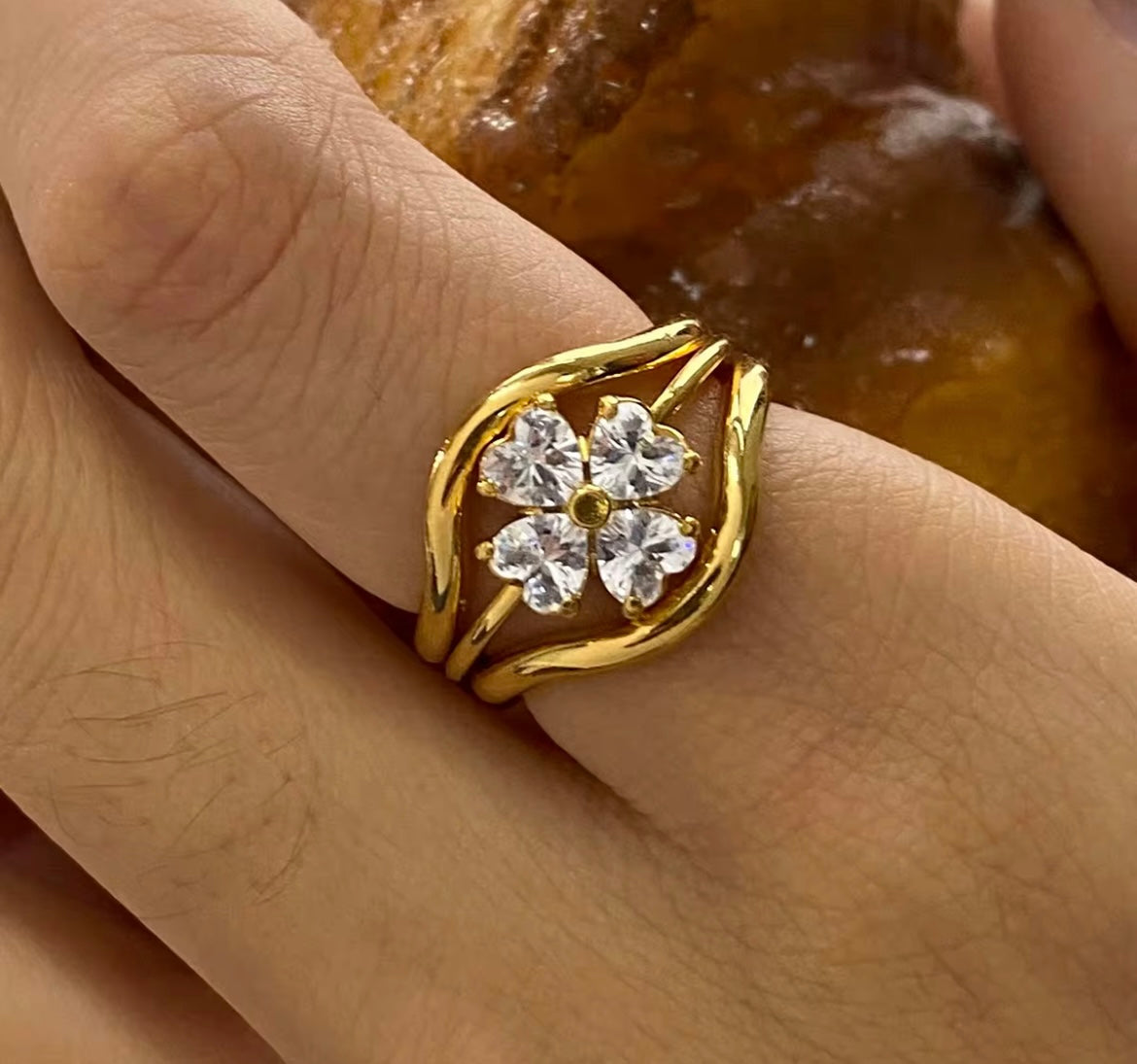 Blossom Trio Stacking Ring Set – 18K Gold Plated (Size 7)