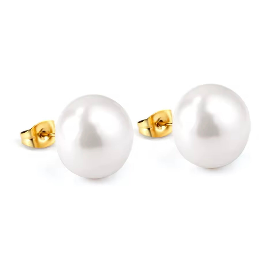 Classic Imitation Pearl Stud Earrings – Gold-Plated Stainless Steel