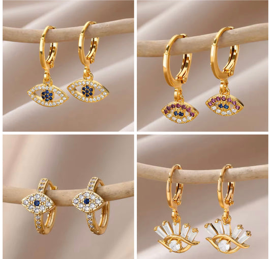 Evil Eye Charm Hoop Earrings – Gold-Plated Stainless Steel