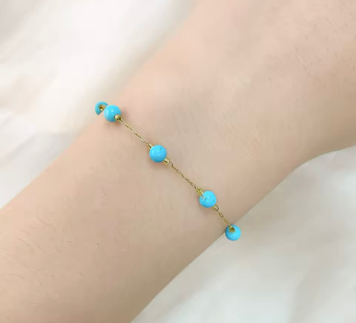 Delicate Turquoise Beaded Bracelet – Stainless Steel
