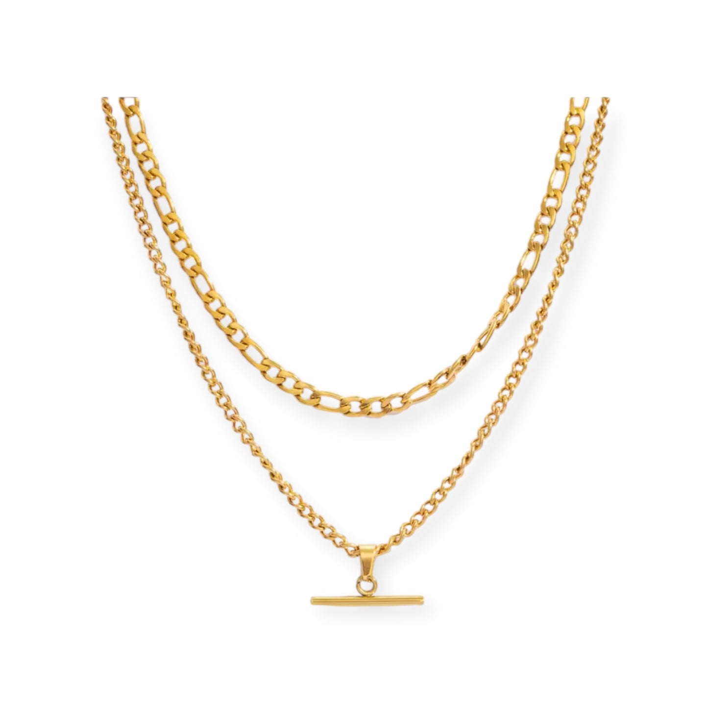 Golden Bar Layered Chain Necklace