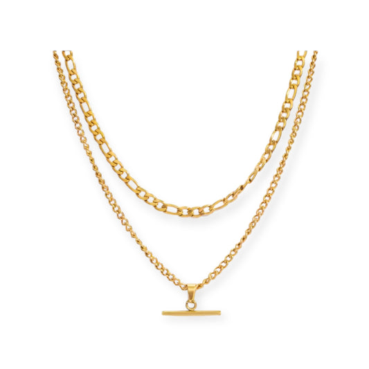 Golden Bar Layered Chain Necklace