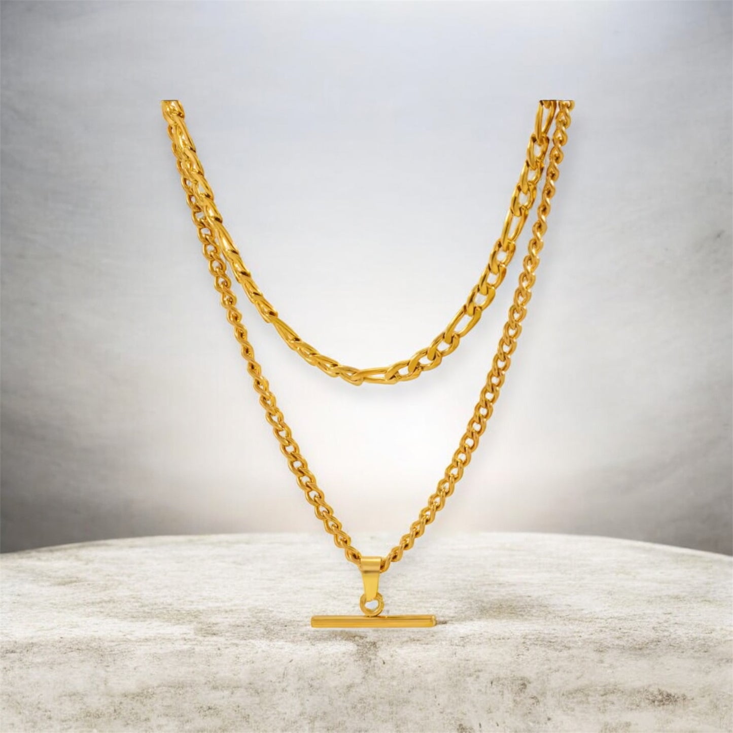 Golden Bar Layered Chain Necklace
