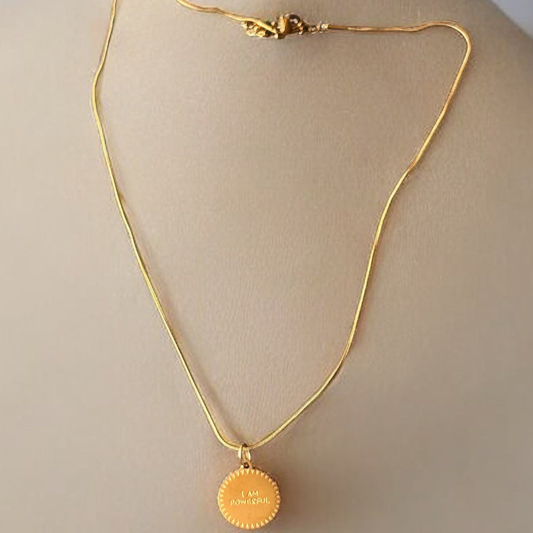 Affirmation Disc Pendant Necklace – Stainless Steel Snake Chain (3 Designs)